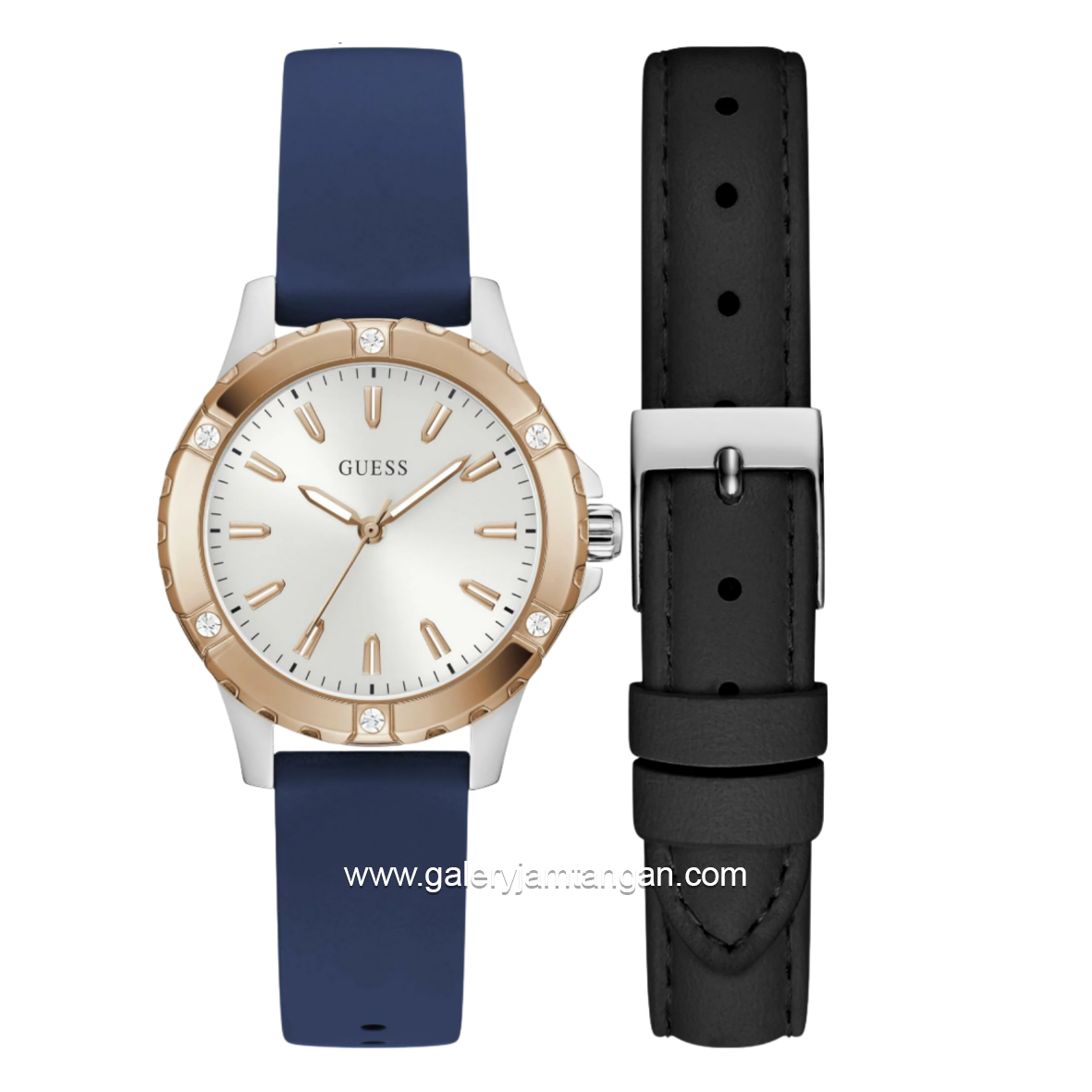 GUESS MIST GW1014L5 Navy Silicone Extra Black Leather Strap