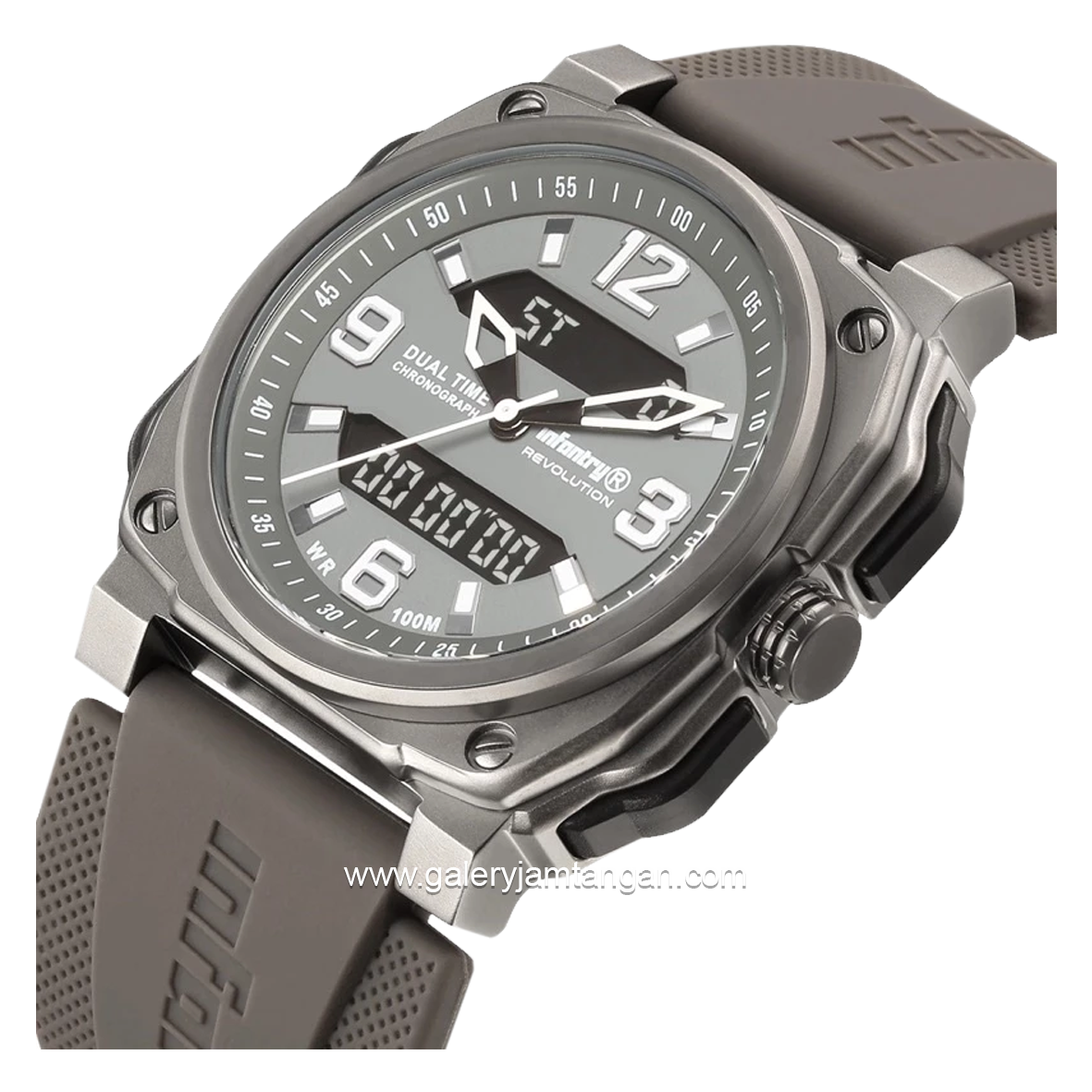 INFANTRY REVO-AD-01 Dual Time Full Grey Rubber Strap