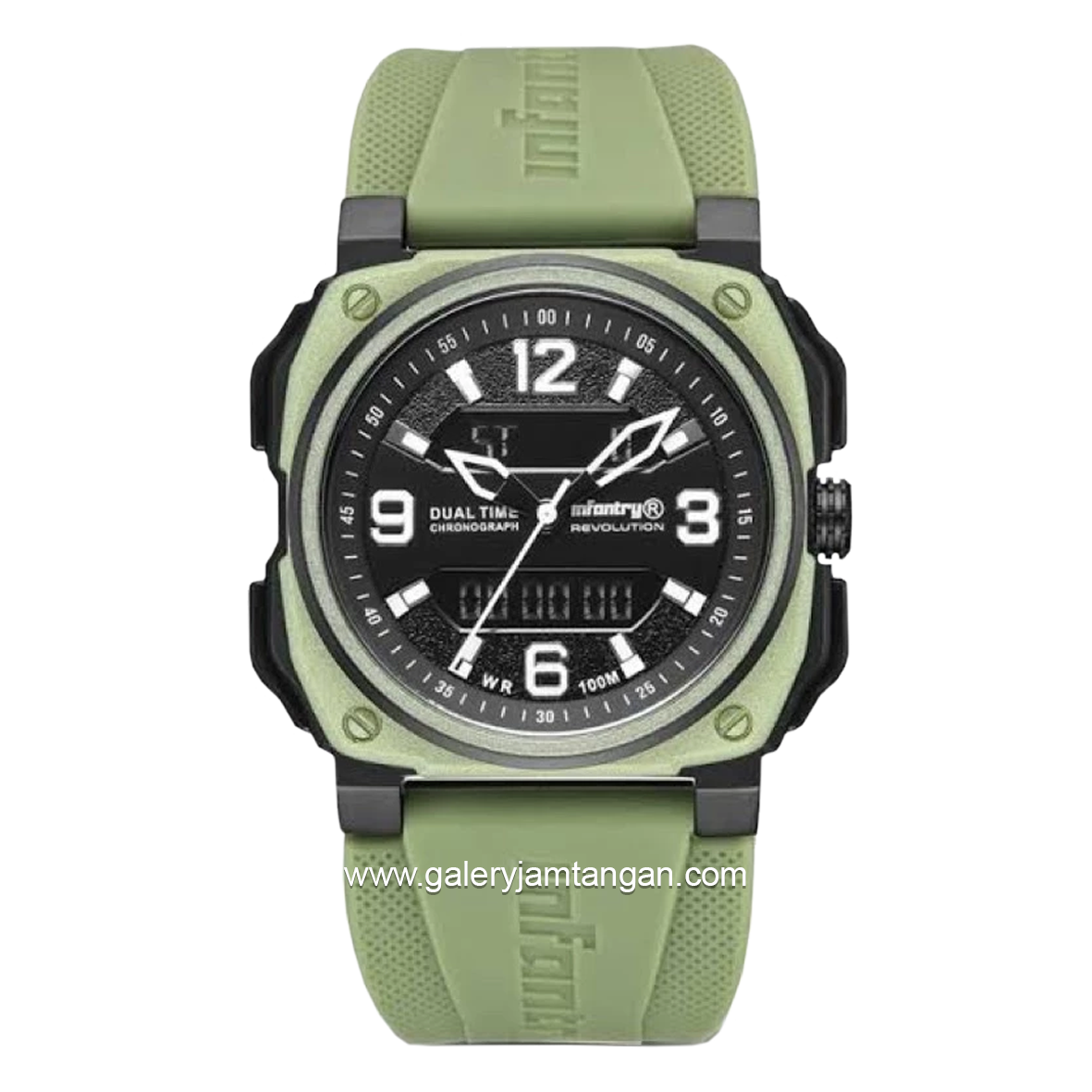 INFANTRY REVO-AD-04 Dual Time Full Green Rubber Strap