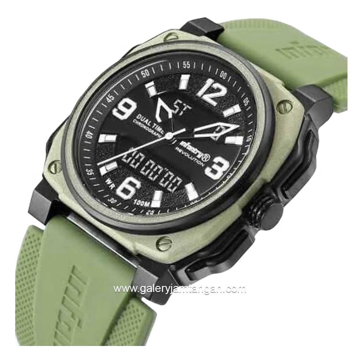 INFANTRY REVO-AD-04 Dual Time Full Green Rubber Strap