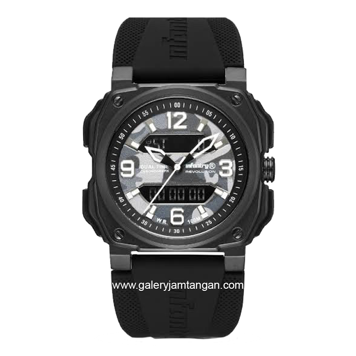 INFANTRY REVO-AD-06 Dual Time Black Dial Grey Rubber Strap