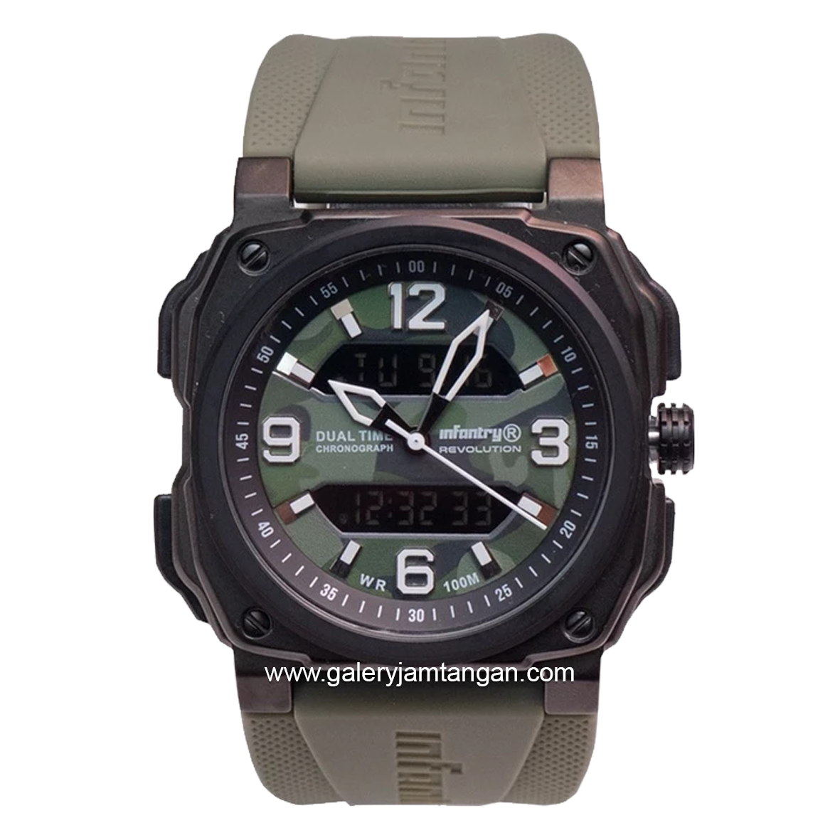 INFANTRY REVO-AD-07 Dual Time Army Black Rubber Strap