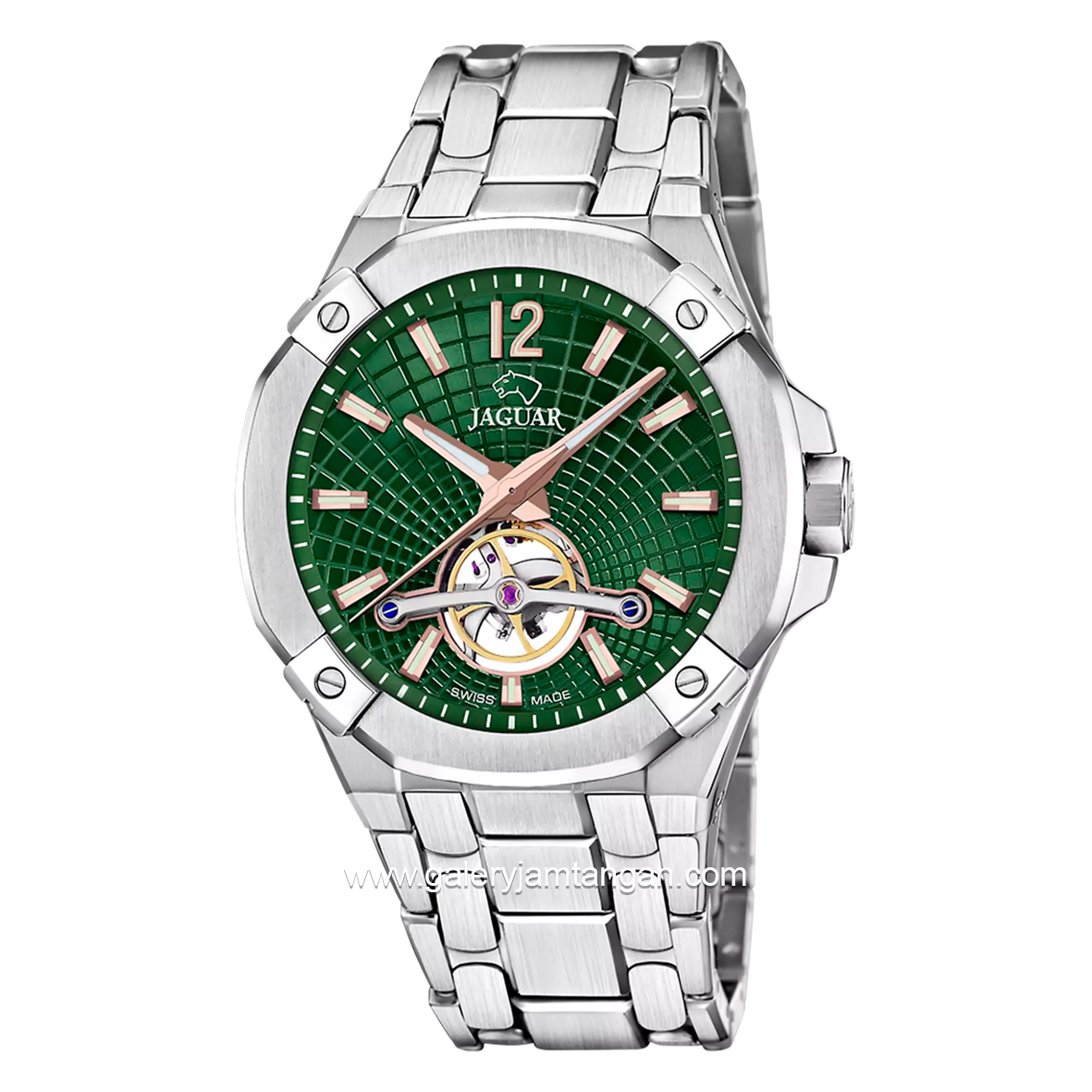 JAGUAR J1007/3 Balancier Automatic Silver Dial Green Swiss Made