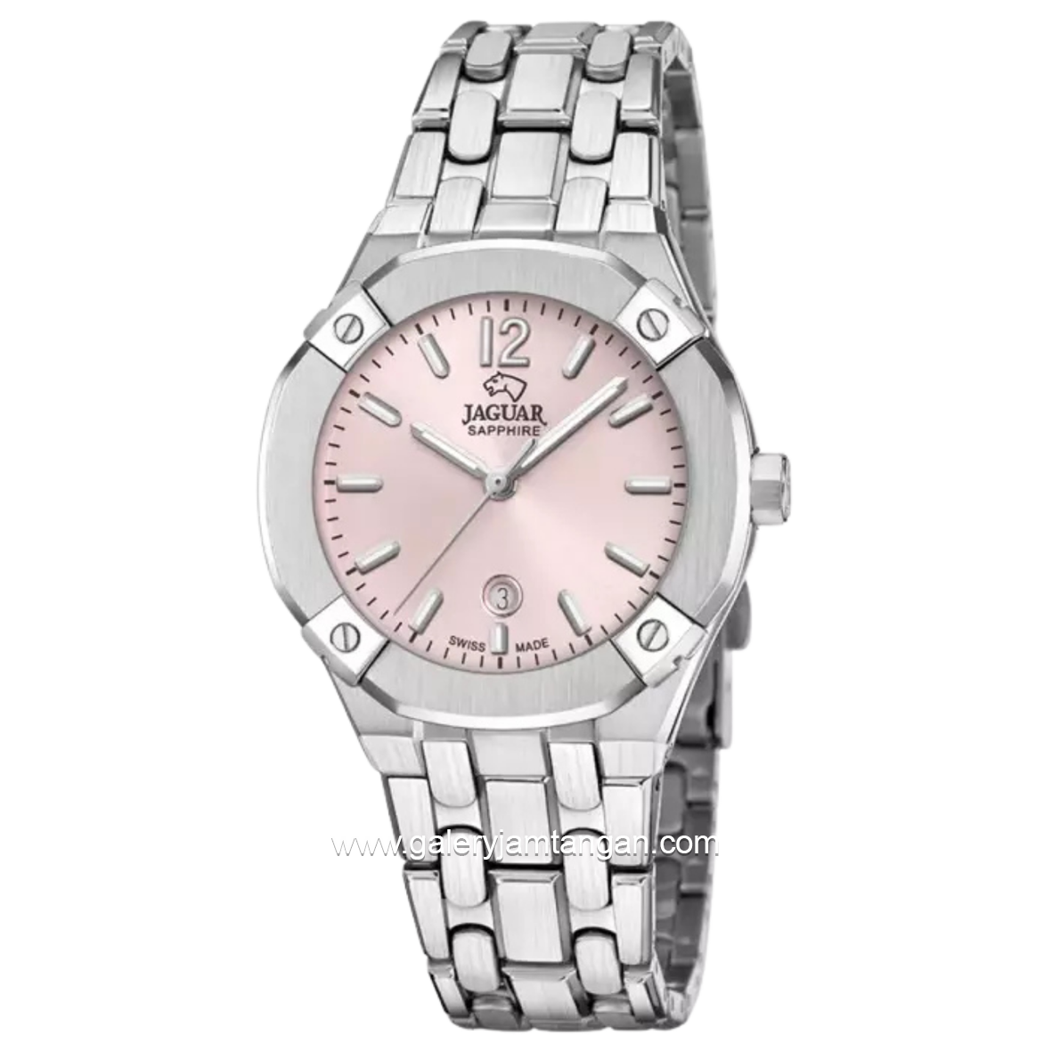 JAGUAR J1016/2 Silver Dial Pink Sapphire Crystal Swiss Made