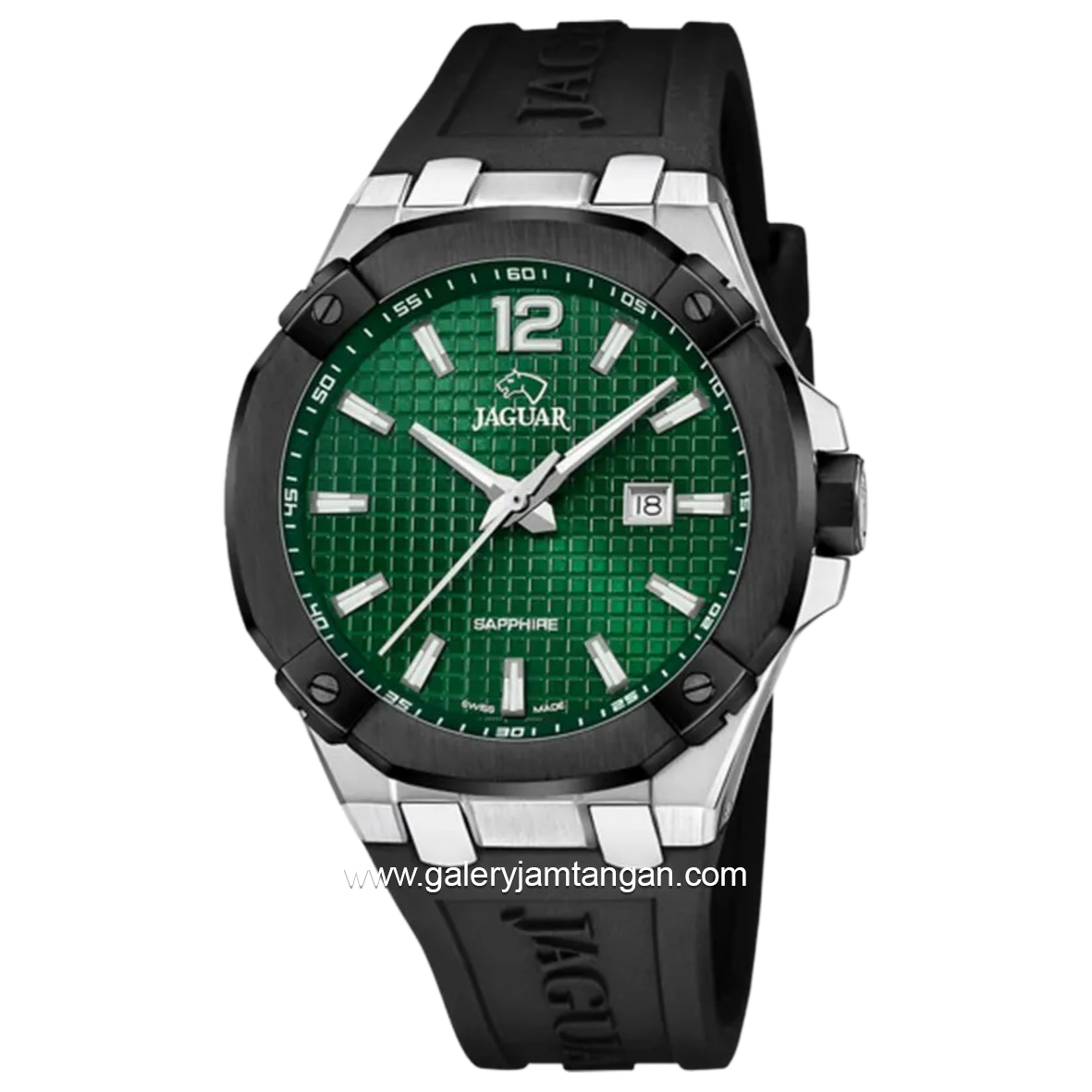 JAGUAR J1019/1 Black Dial Green Sapphire Rubber Strap
