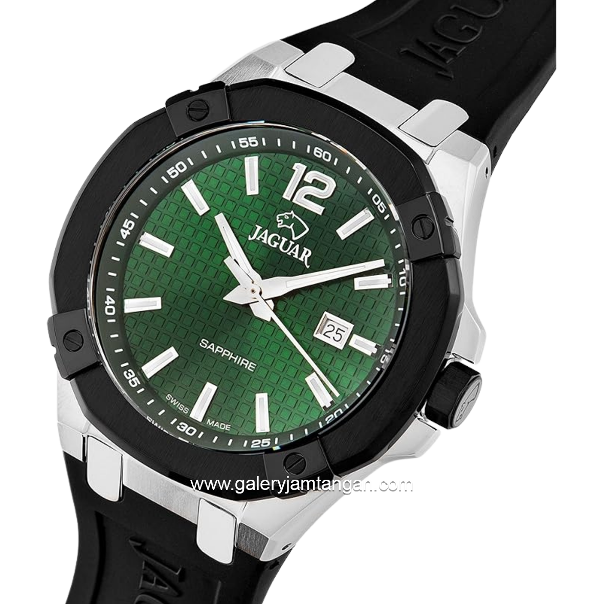 JAGUAR J1019/1 Black Dial Green Sapphire Rubber Strap