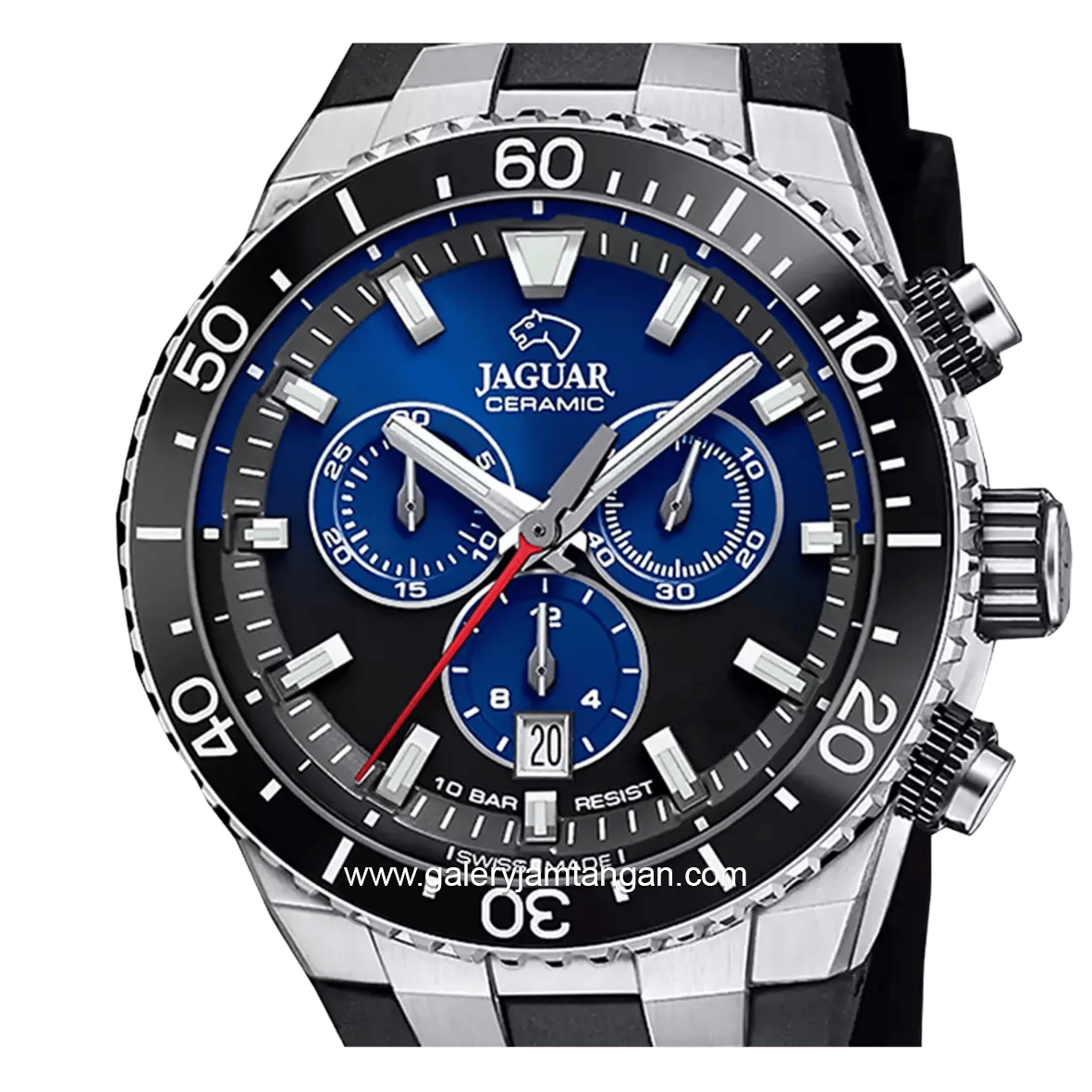 JAGUAR J1021/6 Black Silver Dial Blue Rubber Strap Swiss Made
