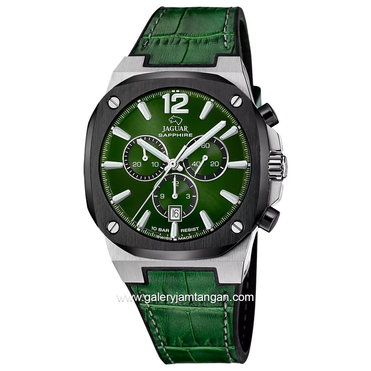 JAGUAR J1026/3 Green Leather Strap Swiss Made
