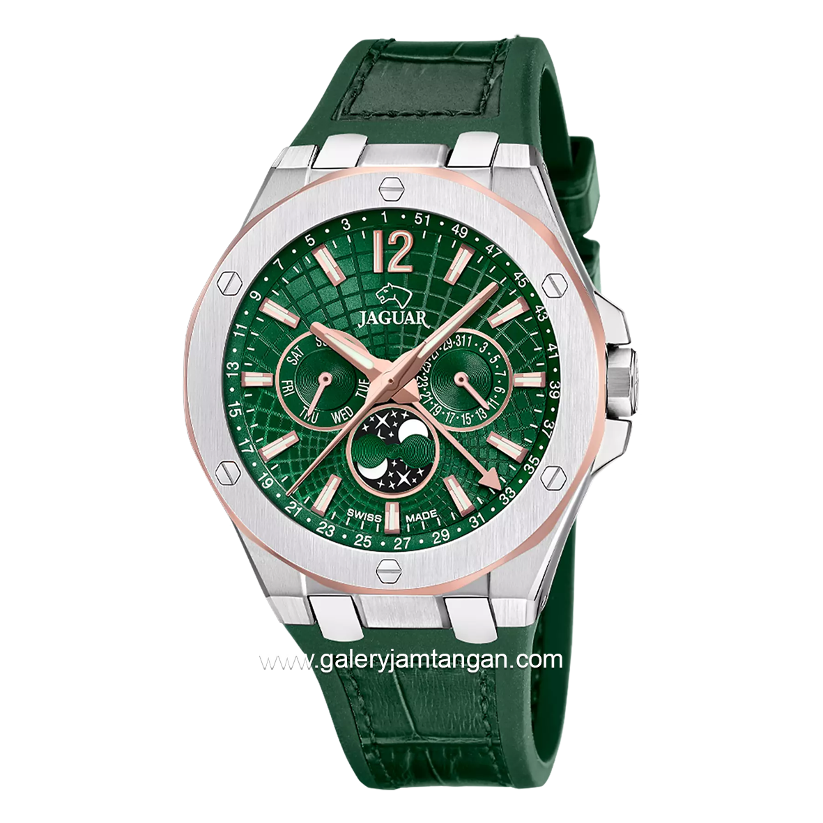 JAGUAR J1040/3 Green Silver Leather Strap Swiss Made