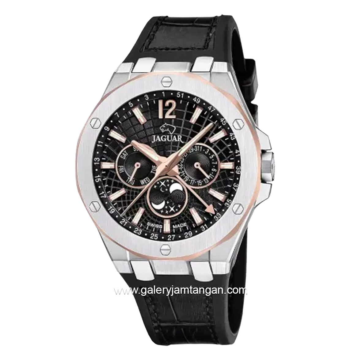JAGUAR J1040/4 Black Silver Leather Strap Swiss Made