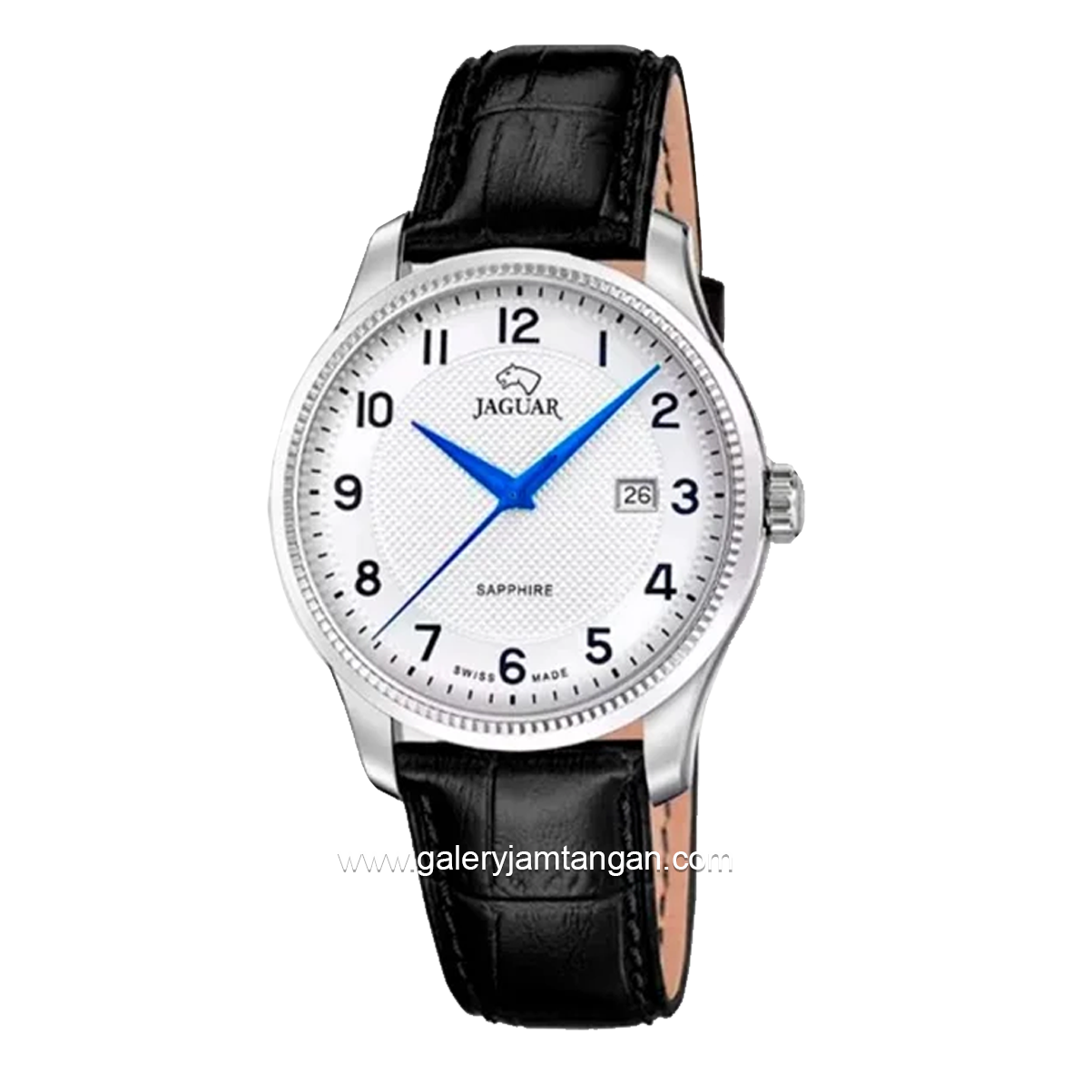 JAGUAR J1042/1 Black Silver Leather Strap Swiss Made
