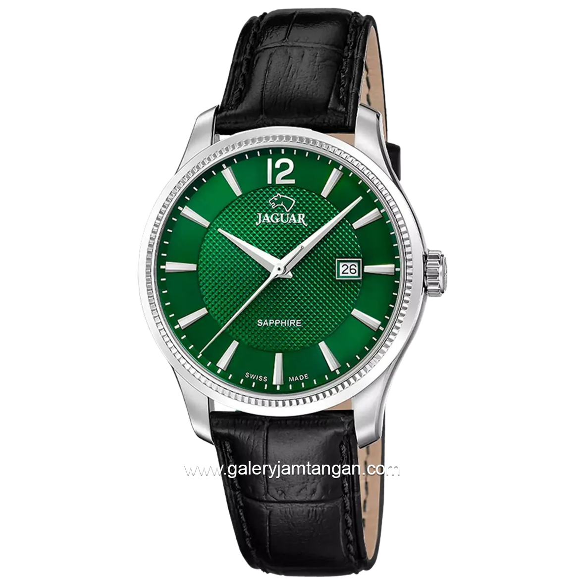 JAGUAR J1042/6 Black Dial Green Leather Strap Swiss Made
