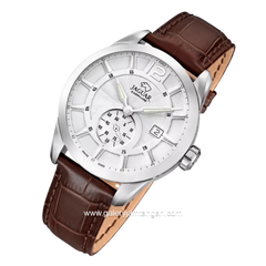 JAGUAR J663/1 Brown Silver Leather Sapphire Chrystal Swiss Made