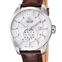 JAGUAR J663/1 Brown Silver Leather Sapphire Chrystal Swiss Made