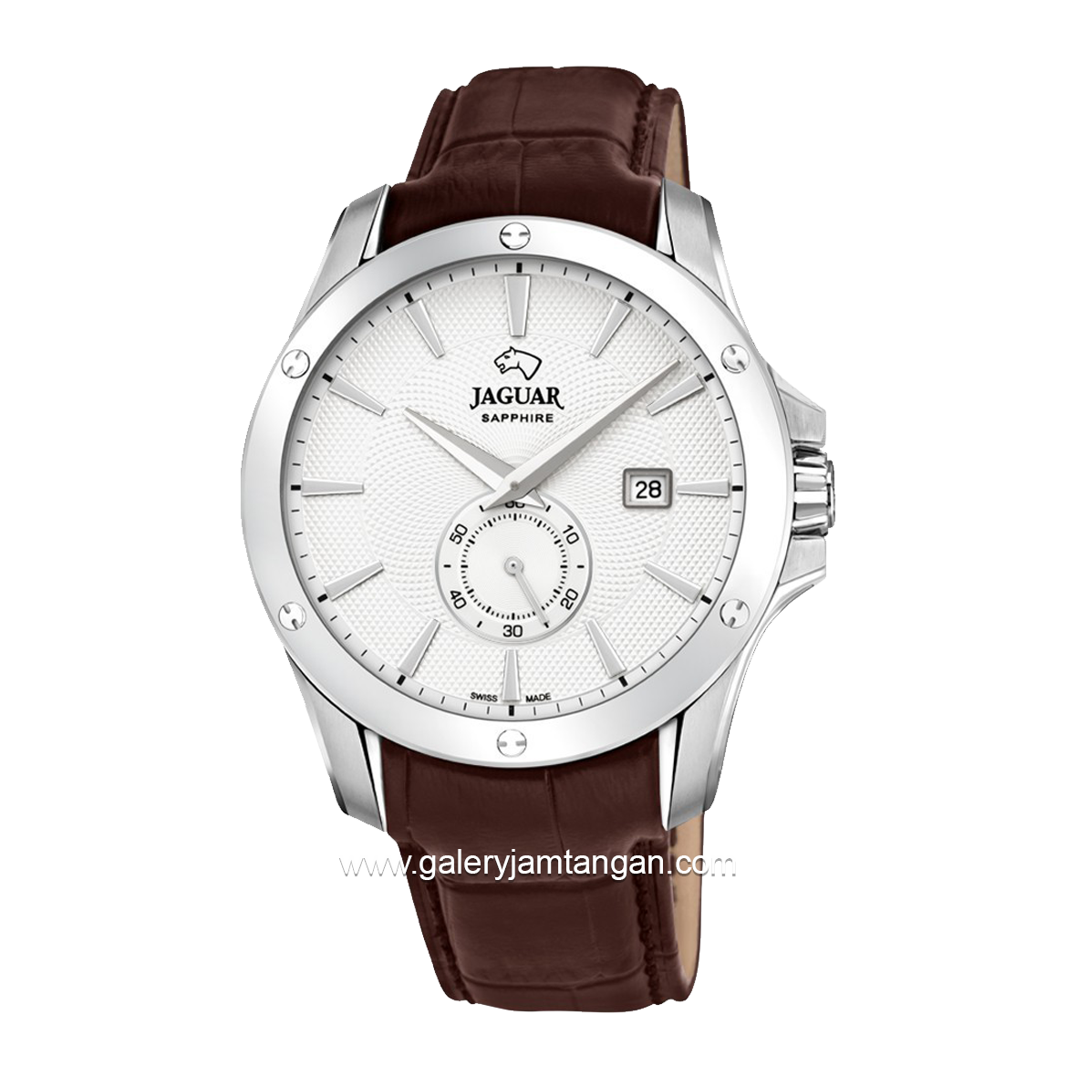 JAGUAR J878/1 Brown Silver Leather Strap Swiss Made