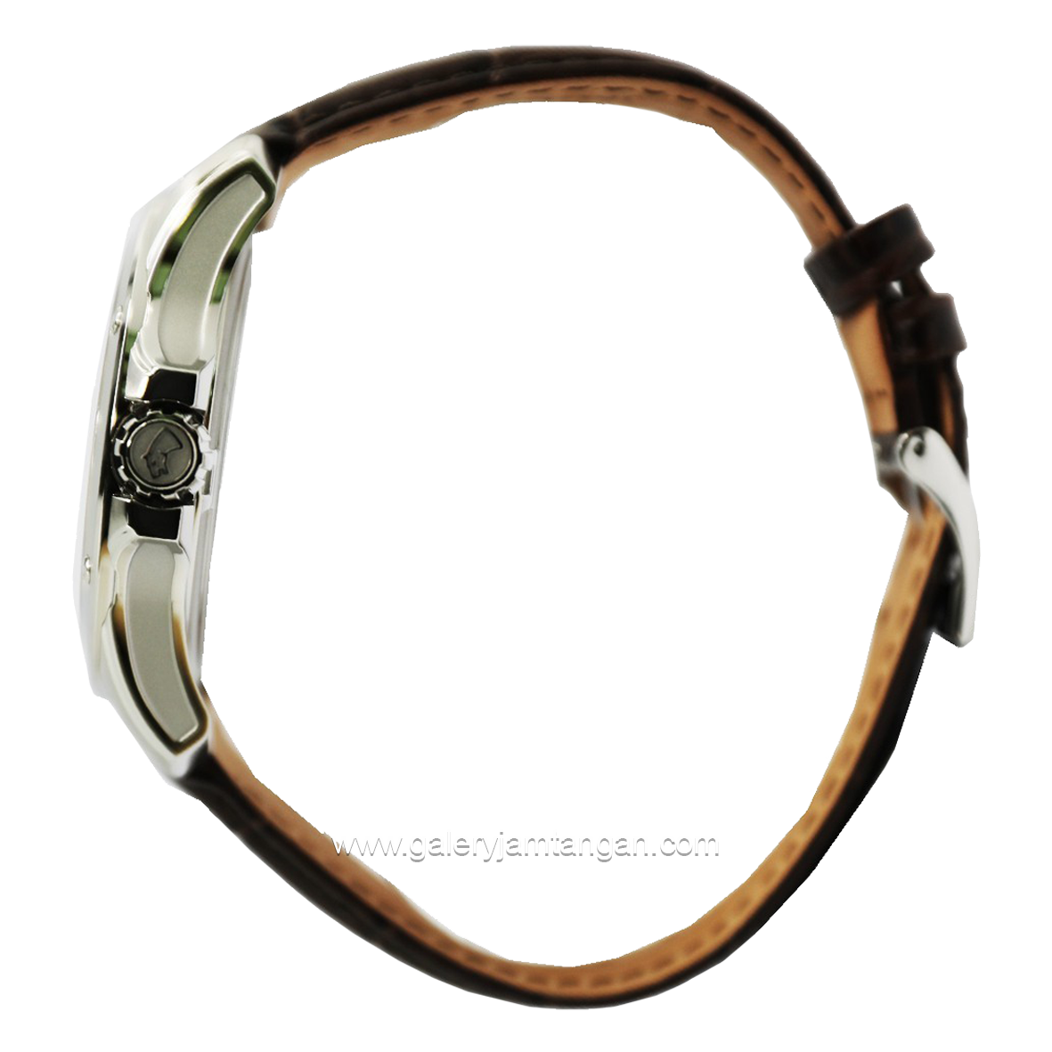 JAGUAR J878/1 Brown Silver Leather Strap Swiss Made