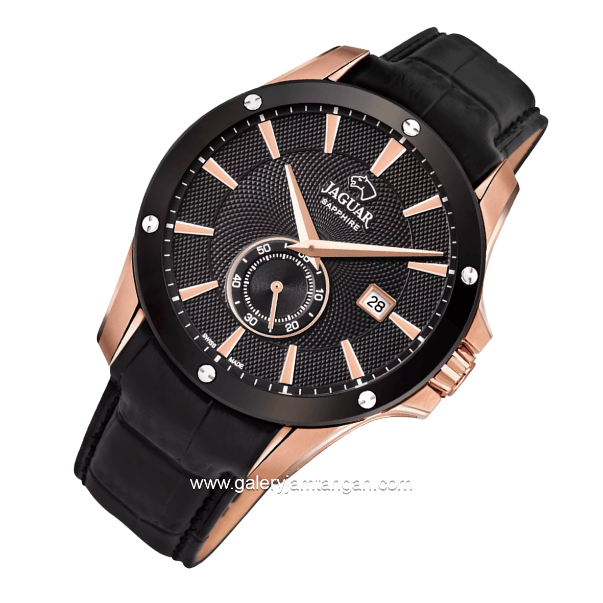 JAGUAR J882/1 Black Rosegold Leather Strap Swiss Made