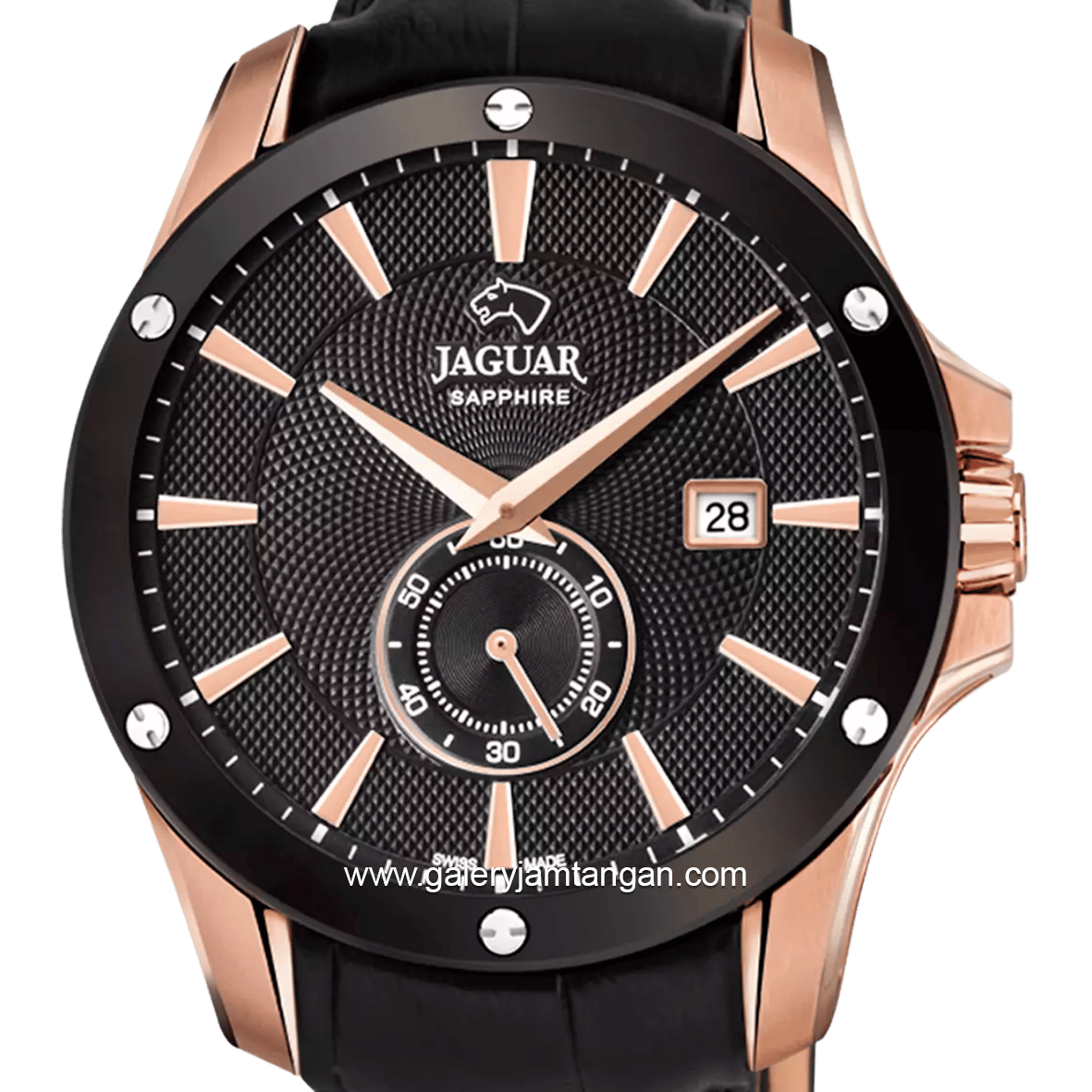 JAGUAR J882/1 Black Rosegold Leather Strap Swiss Made