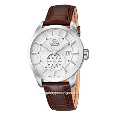 JAGUAR J663/1 Brown Silver Leather Sapphire Chrystal Swiss Made