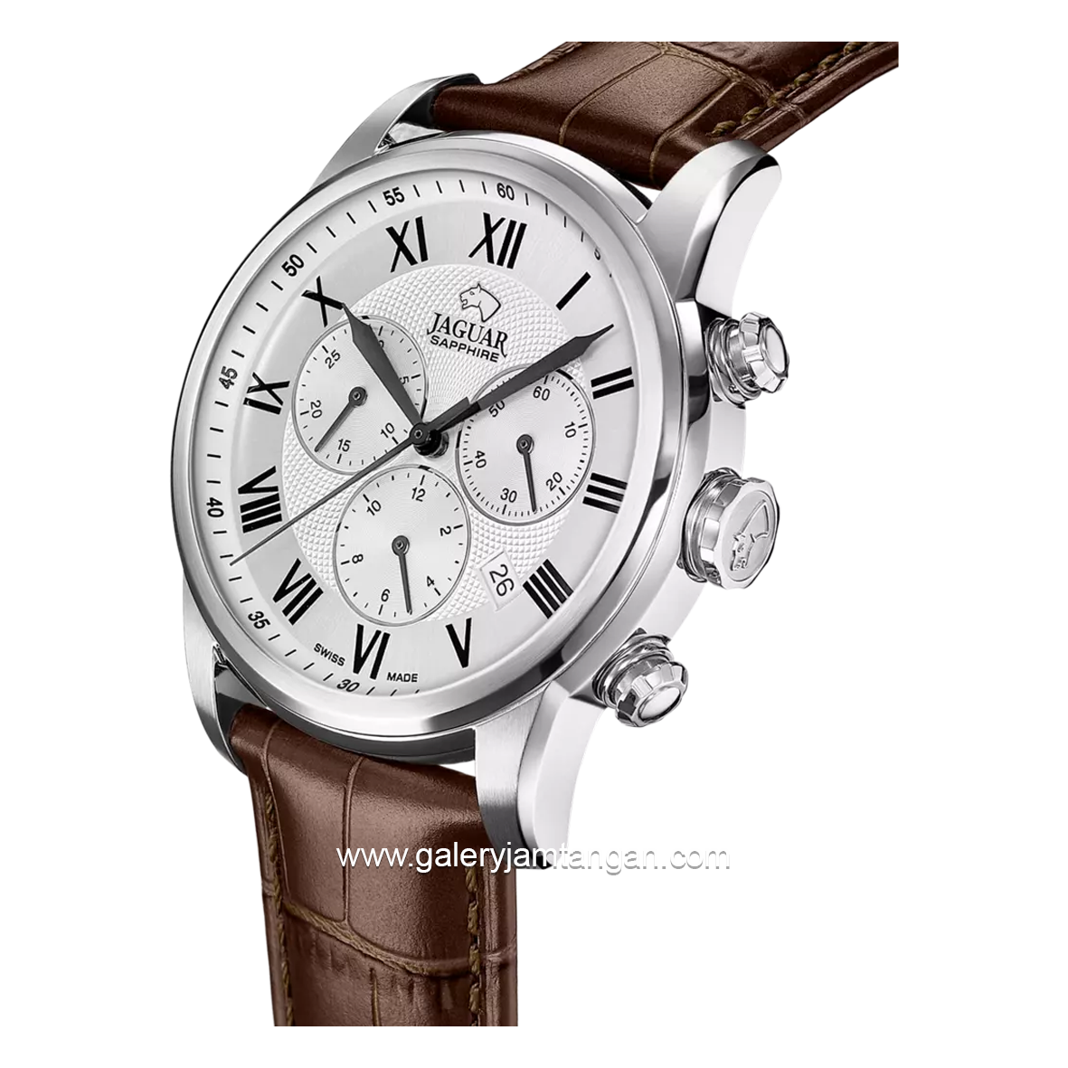 JAGUAR J968/5 Brown Silver Chronograph Leather Shappire Christal Swiss Made