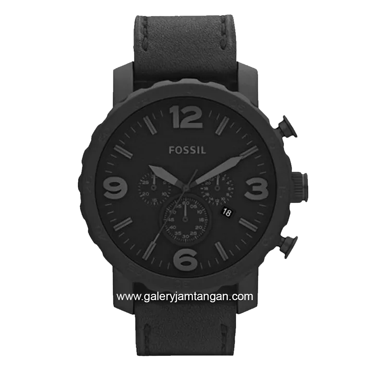 FOSSIL NATE JR1354 Chronograph Black Dial Black Leather Strap