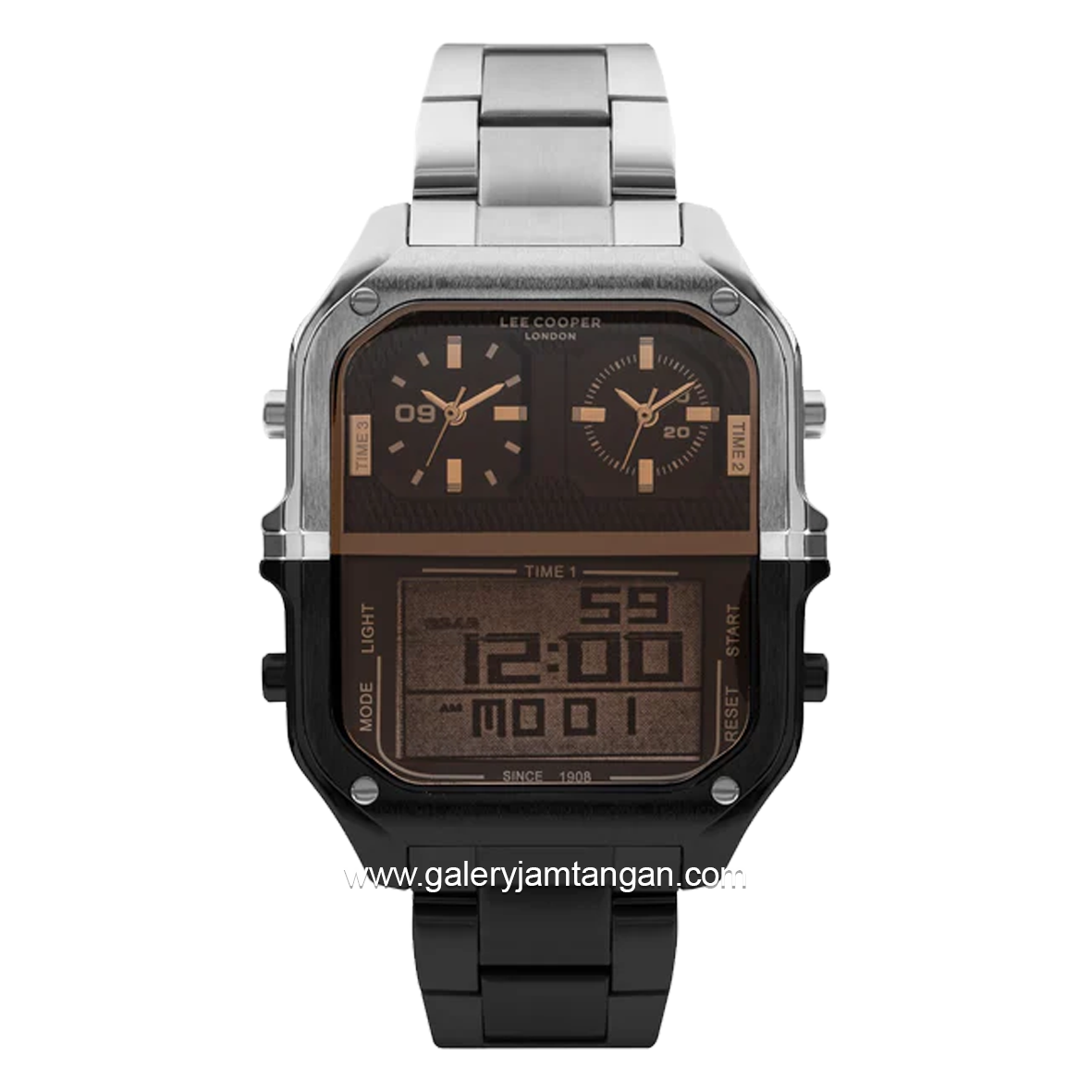 LEE COOPER LC07638.360 Ana-Digi Silver Black Stainless Steel