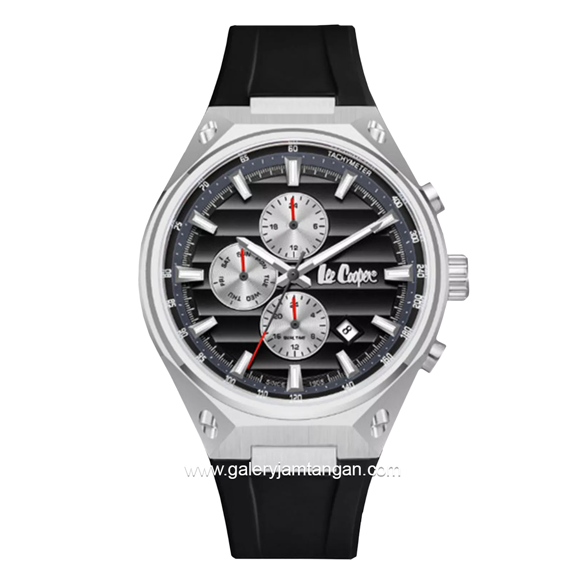LEE COOPER LC08063.351 Chronograph Black Silver Rubber Strap