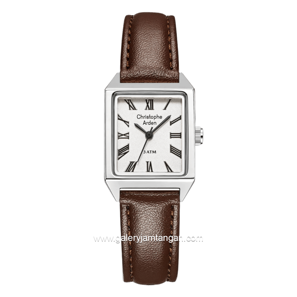 Christophe Arden CA 1004 LH LSSSLBO2 Brown Silver Dial White Leather Strap