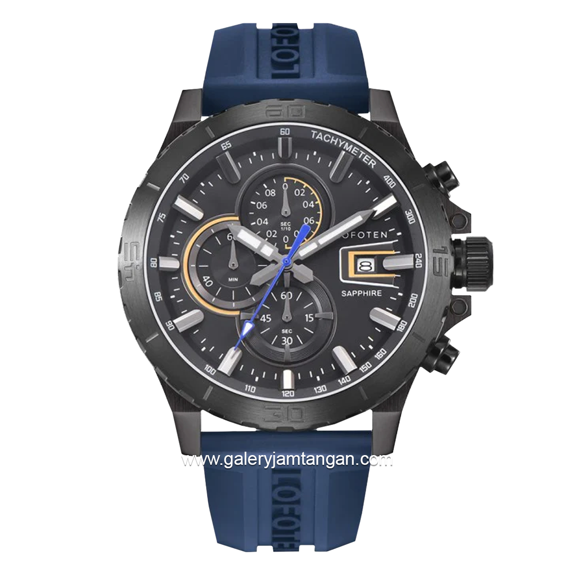 LOFOTEN F-6529MC Blue Black Sapphire Glass Rubber Strap