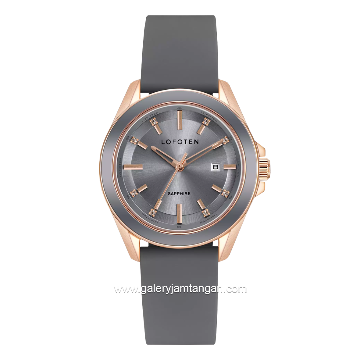 LOFOTEN F-2325L Sapphire Glass Grey Rosegold Silicone Strap