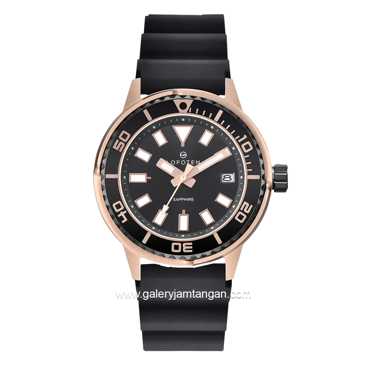 LOFOTEN F-6528M Black Rosegold Rubber Strap