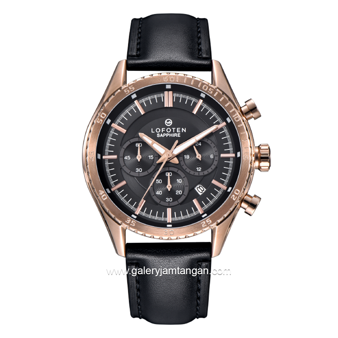 LOFOTEN F-6518MC Black Rosegold Leather Strap