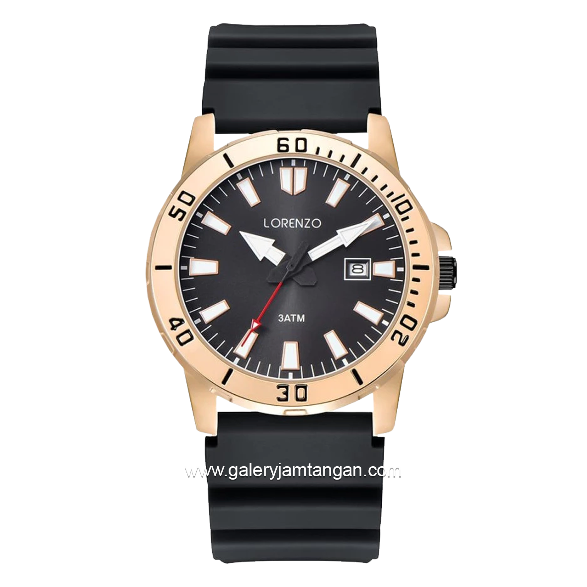 LORENZO R 6105 MT Black Rosegold Rubber Strap