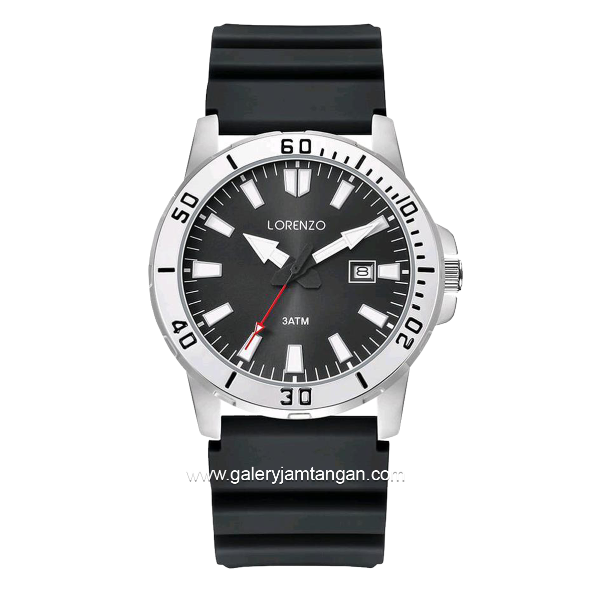 LORENZO R 6105 MT Black Silver Rubber Strap