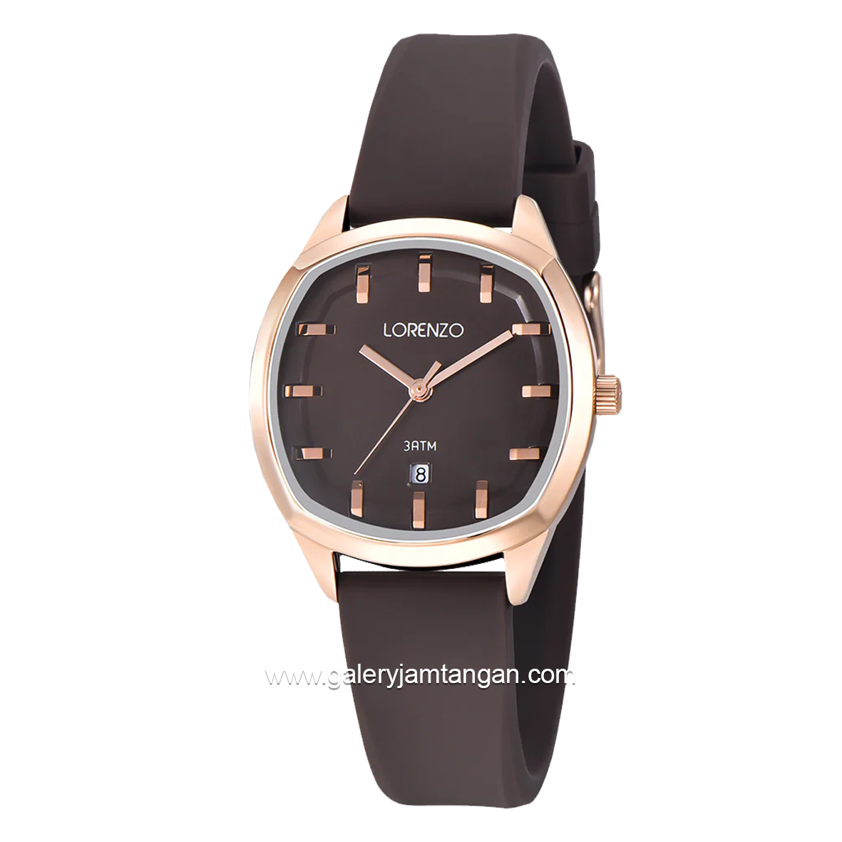 LORENZO R 7128 L Brown Rosegold Rubber Strap