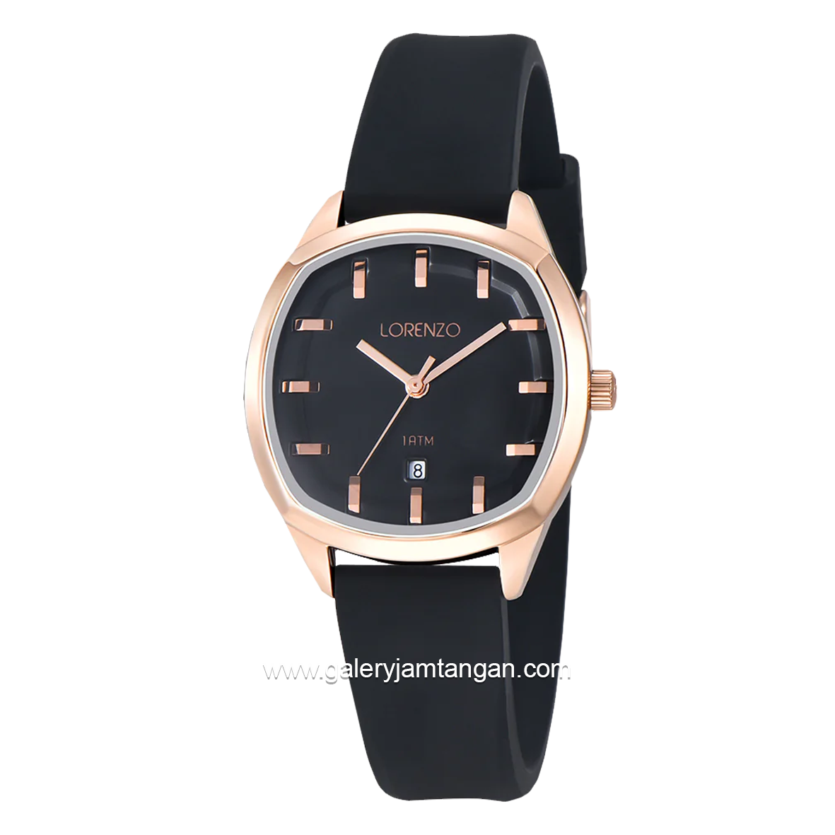 LORENZO R 7128 L Black Rosegold Rubber Strap