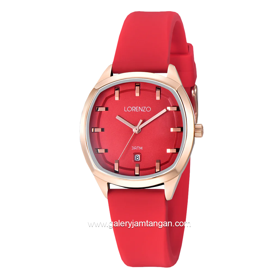 LORENZO R 7128 L Red Rosegold Rubber Strap