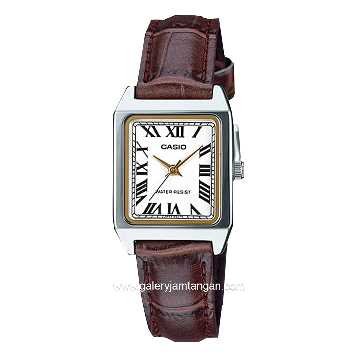 Casio General LTP-V007L-7B2UDF Brown Silver Dial White Leather Strap