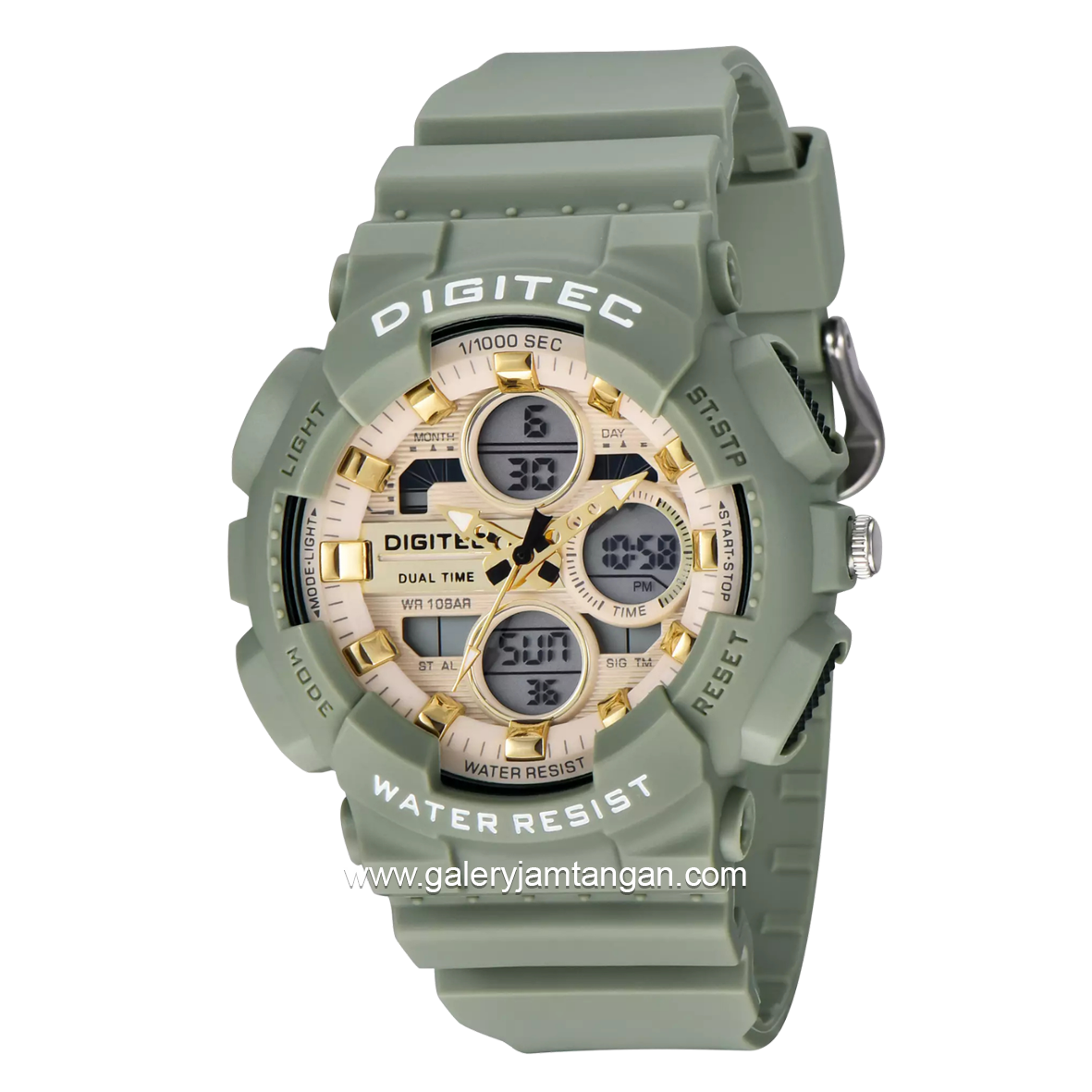 DIGITEC MDA-3033T Green Dial Gold Digital Analog Rubber Strap