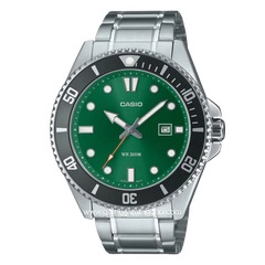 CASIO MDV-107D-3A2VDF Silver Dial Green Stainless Steel Strap