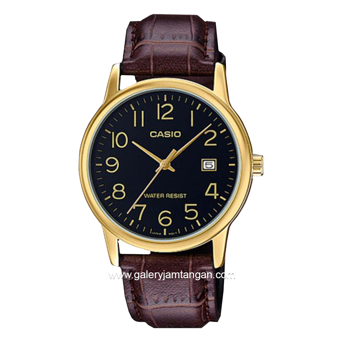 Casio General MTP-V002GL-1BUDF Brown Gold Dial Black Leather Strap