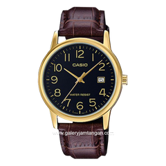 Casio General MTP-V002GL-1BUDF Brown Gold Dial Black Leather Strap