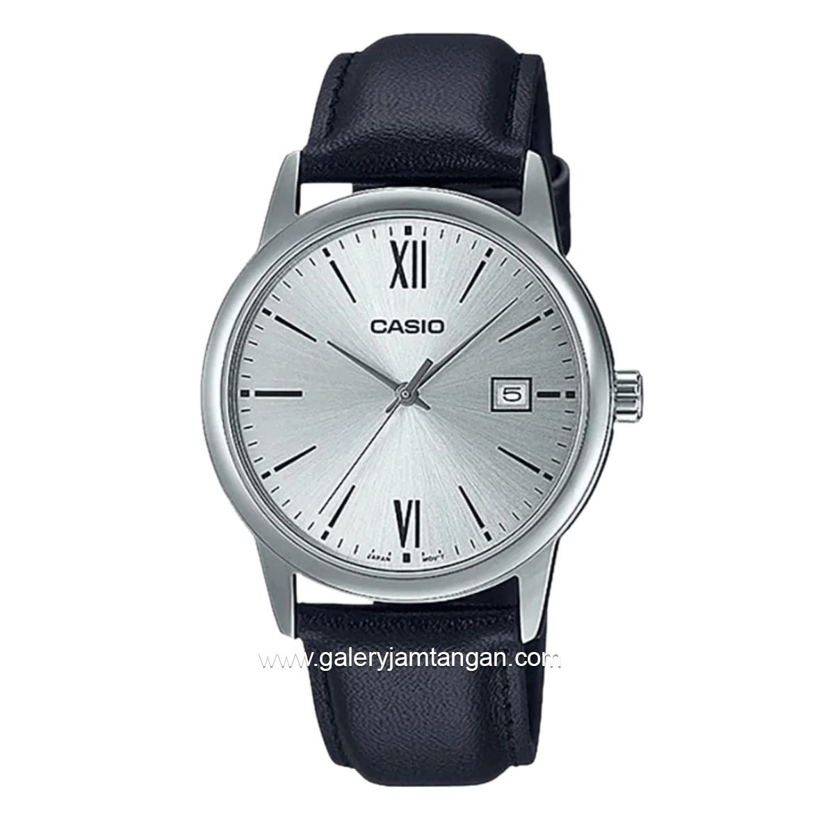 Casio MTP-V002L-7B3UDF Black Silver Dial Silver Leather Strap