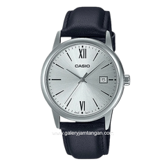 Casio MTP-V002L-7B3UDF Black Silver Dial Silver Leather Strap