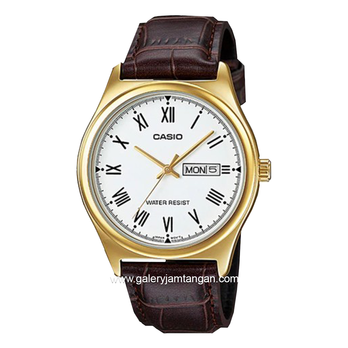 Casio General MTP-V006GL-7BUDF Brown Gold Dial White Leather Strap