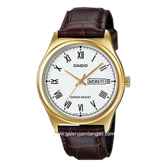 Casio General MTP-V006GL-7BUDF Brown Gold Dial White Leather Strap