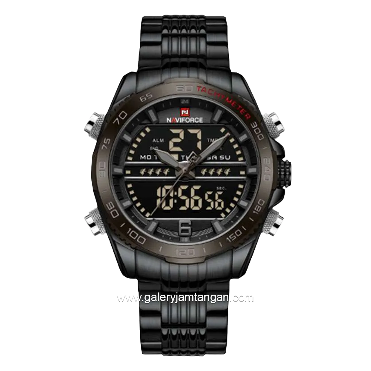 NAVIFORCE NF-9195M Full Black Analog Digital Stainless Steel Strap
