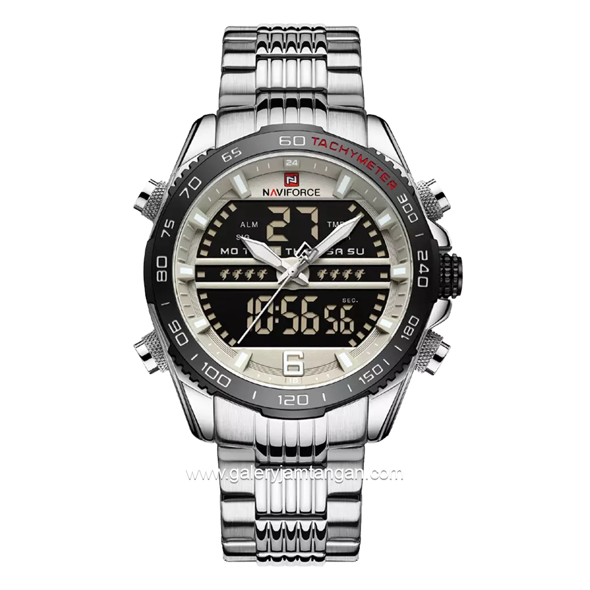 NAVIFORCE NF-9195M Silver Black Analog Digital Stainless Steel Strap