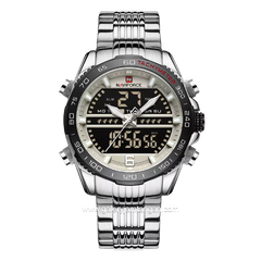 NAVIFORCE NF-9195M Silver Black Analog Digital Stainless Steel Strap