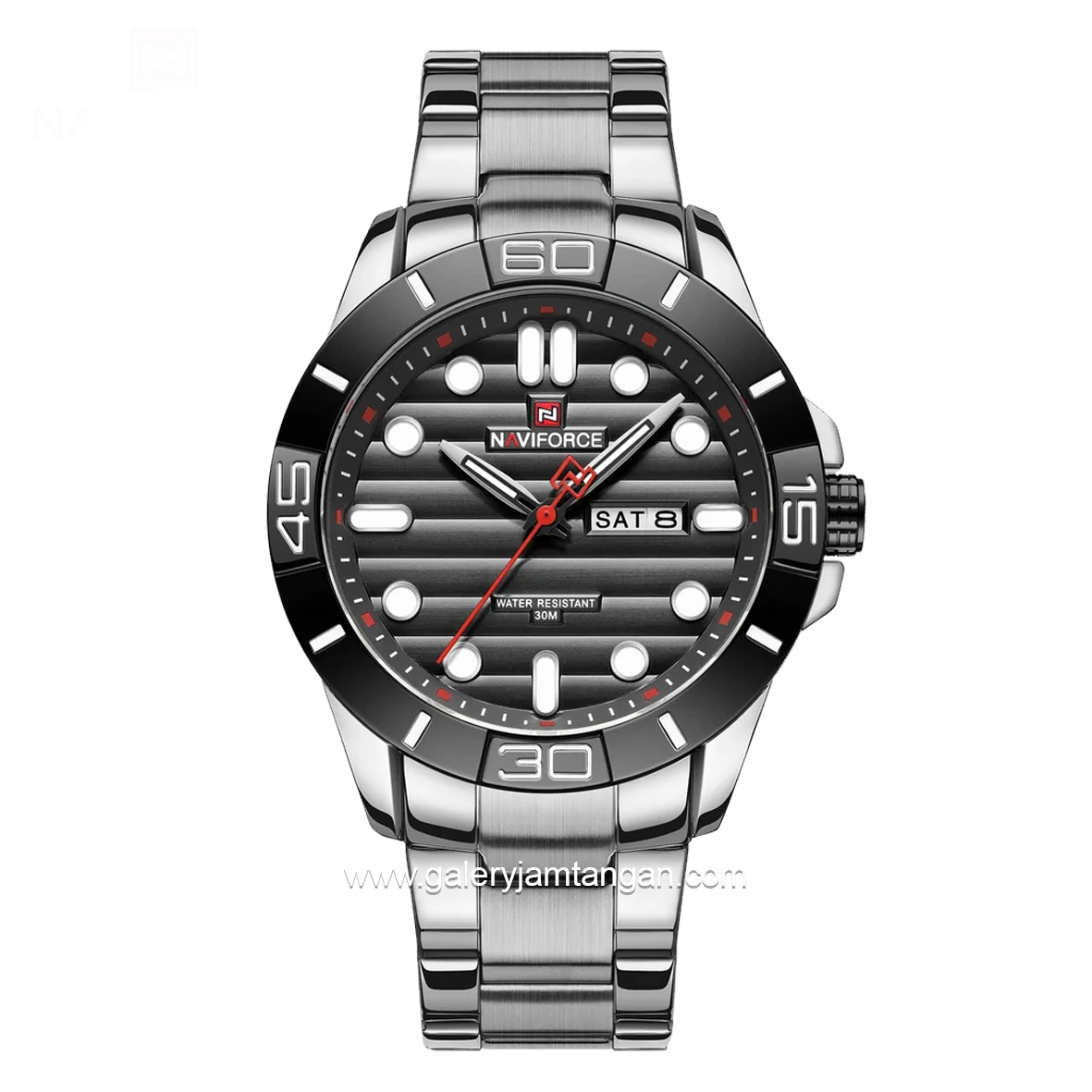 NAVIFORCE NF-9198 Silver Dial Black Stainless Steel